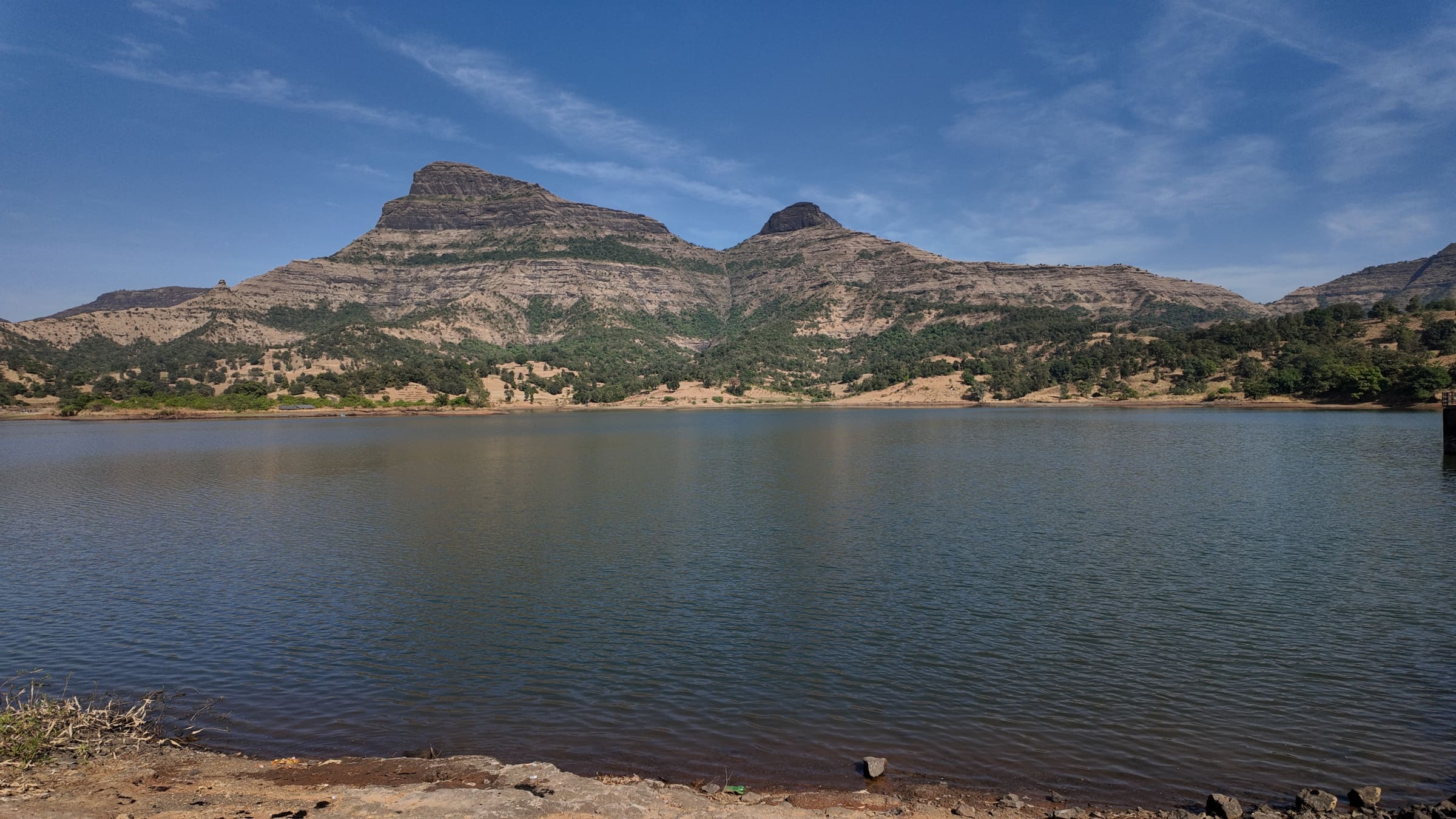 Utwad (left) and Bhaskargad (right), from the west bank of Khoch reservoir